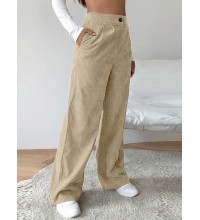 Women Corduroy Solid Color Pleating Pocket Ankle Length Side Pockets Retro Pants