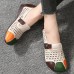 Women Breathable Retro Duck Paw Colorblock Hollow Soft Comfy Simple Slip On Flat Shoes