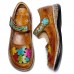  Genuine Leather Hand Made Retro Ethnic Colorful Flowers Hollow Soft Comfy Mary Jane Flat Shoes