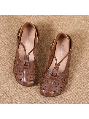 Women Round Toe Breathable Hollow Out Comfy Flat Casual Loafers Shoes