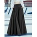 Women Loose Wide  Legged Solid Color Pleated Side Pockets Zipper Buttons Maxi Length Casual Pants