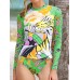 Cartoon Animal Floral Print Long Sleeve Tankini Sun Protection Surfing Swimsuits