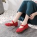 Women Breathable Fabric Button Flowers Ethnic Soft Comfy Old Peking Shoes