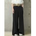 Women Solid Color Button Casual Loose Wide Leg Pants With Pocket