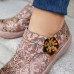  Genuine Leather Patchwork Ethnic Floral Decor Hook   Loop Soft Comfy Lightweight Flat Shoes