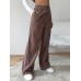 Women Corduroy Solid Color Pleating Pocket Ankle Length Side Pockets Retro Pants