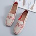 Women’s Soft Comfortable Knitted Stitching Large Size Square Toe Casual Flat Shoes