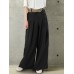 Women Solid Color Button Casual Loose Wide Leg Pants With Pocket