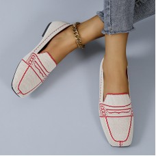 Women’s Soft Comfortable Knitted Stitching Large Size Square Toe Casual Flat Shoes