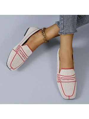 Women’s Soft Comfortable Knitted Stitching Large Size Square Toe Casual Flat Shoes