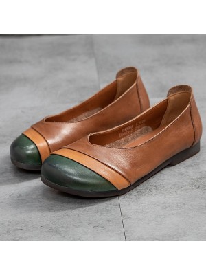 Women Comfortable Round Toe Patchwork Colorblock Slip  On Walking Flat Loafers Shoes