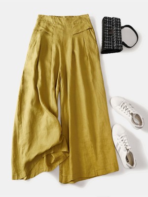 Wide Leg Solid Pants With Pocket For Women