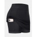 Women Solid Color Sports Shorts Compression Liner Breathable Tennis Skirt With Pocket