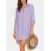 Women Solid Color Cover Up Loose Sun Protection High  Low Hem Beach Dress