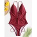 Women Triangle Bandage Solid Color High Fork One Piece Hawaii Beach Swimwear