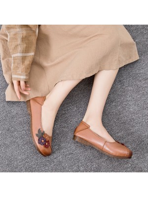  Genuine Leather Handmade Breathable Soft Comfy Floral Decor Casual Retro Ethnic Flats