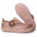  Genuine Leather Patchwork Ethnic Floral Decor Hook   Loop Soft Comfy Lightweight Flat Shoes