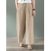 Women 100  Cotton Side Pockets Solid Color Elastic Waist Ankle Length Casual Pants