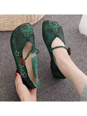 Women Solid Color Good  looking Retro Butterfly Wings Pattern Hollow Flat Loafers Shoes