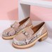 Plus Size Women Casual Fashion Rhinestone Decor Snakeskin Colorblock Loafers Shoes