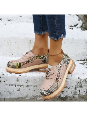 Plus Size Women Casual Fashion Snakeskin Colorblock Oxfords Shoes