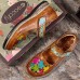  Genuine Leather Hand Made Retro Ethnic Colorful Flowers Hollow Soft Comfy Mary Jane Flat Shoes