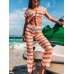 Geometric Print Knotted Short Sleeve Top High Waist Pants Thin Beach Two Piece Set Cover Ups