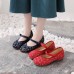 Women Breathable Fabric Button Flowers Ethnic Soft Comfy Old Peking Shoes