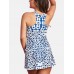 Abstract Geometric Print Wide Shoulder Straps Summer Beach Blue Swimdress