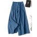 Women 100  Cotton Wide Leg Side Pockets Solid Color Ankle Length Elastic Waist Pants