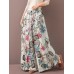 Women Vintage Floral Plant Print Drawstring Wide Leg Pants With Pocket