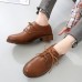 Women Lace  up Comfy Versatile Office Shoes Retro Solid Color Flats