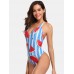 Women Watermelon Print Striped V  Neck Backless One Piece Hot Swimwear