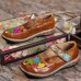  Genuine Leather Hand Made Retro Ethnic Colorful Flowers Hollow Soft Comfy Mary Jane Flat Shoes