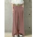 Women Solid Color Button Casual Loose Wide Leg Pants With Pocket