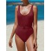 Women Knitted Jacquard Wide Straps Backless One Piece Swimwear with Belt