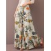 Women Vintage Floral Plant Print Drawstring Wide Leg Pants With Pocket