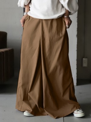 Women Solid Color Full Length Casual Wide Leg Pants With Pocket