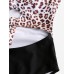 Women Tie Front Cut Out Swimwear Leopard Patchwork One Piece