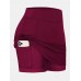 Women Solid Color Sports Shorts Compression Liner Breathable Tennis Skirt With Pocket