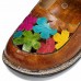  Genuine Leather Hand Made Retro Ethnic Colorful Flowers Hollow Soft Comfy Mary Jane Flat Shoes