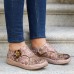  Genuine Leather Patchwork Ethnic Floral Decor Hook   Loop Soft Comfy Lightweight Flat Shoes