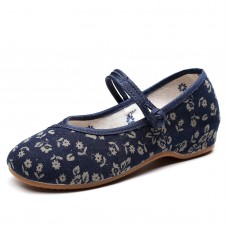 Women Breathable Fabric Button Flowers Ethnic Soft Comfy Old Peking Shoes