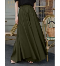 Women Solid Color Loose Casual Elastic Waist Wide Leg Pants With Pocket